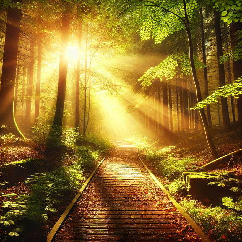Waldweg im Sonnenlicht